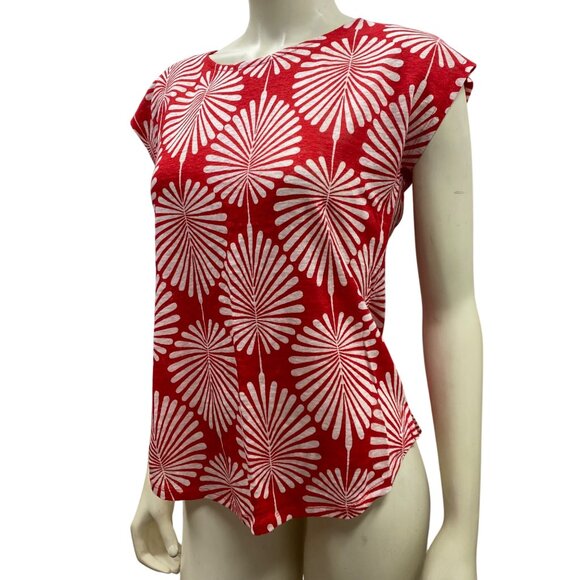Joie Womens Red & White Linen Short Sleeve Top‎ Floral Print Sm Nwt - Picture 2 of 6